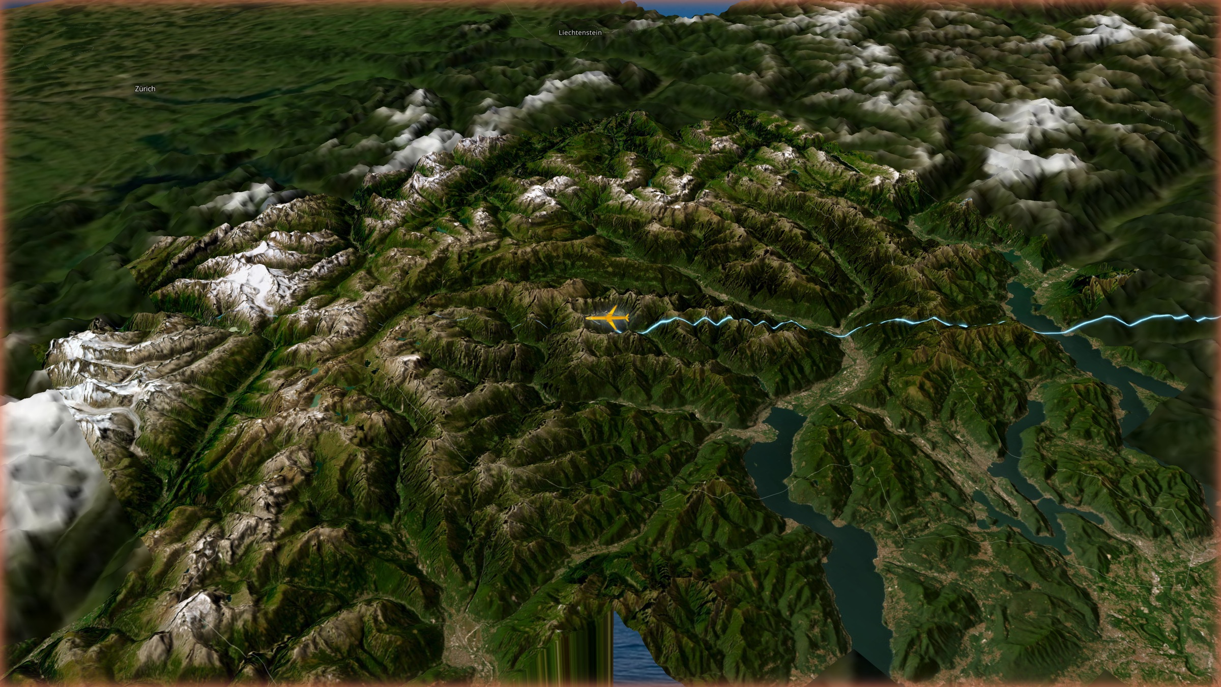 Atlas Right camera view — looking right over Alpine terrain