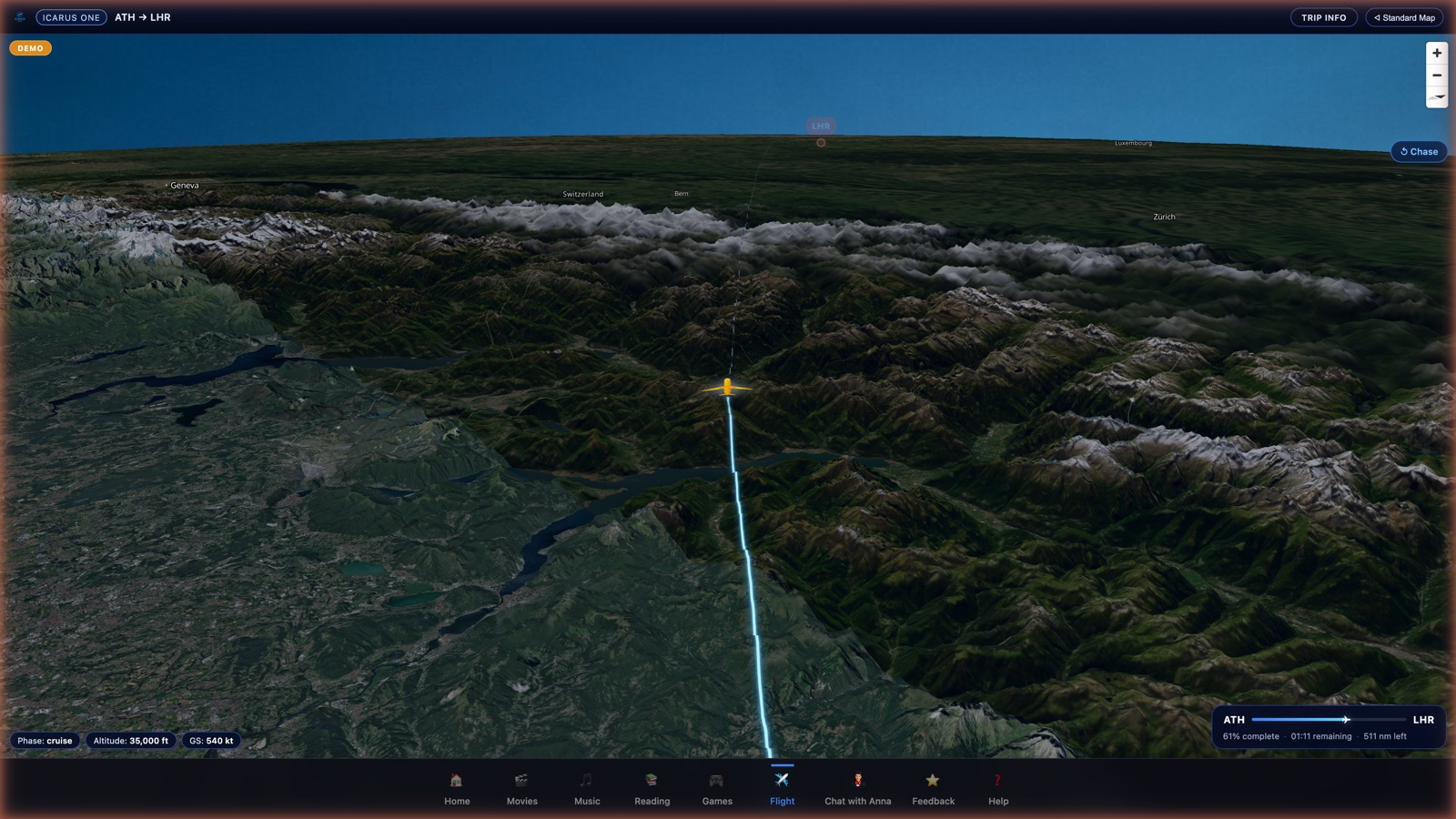Full passenger interface in Chase view with all UI elements visible