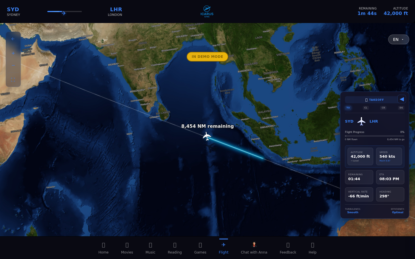 Icarus Atlas 3D satellite flight map showing live tracking