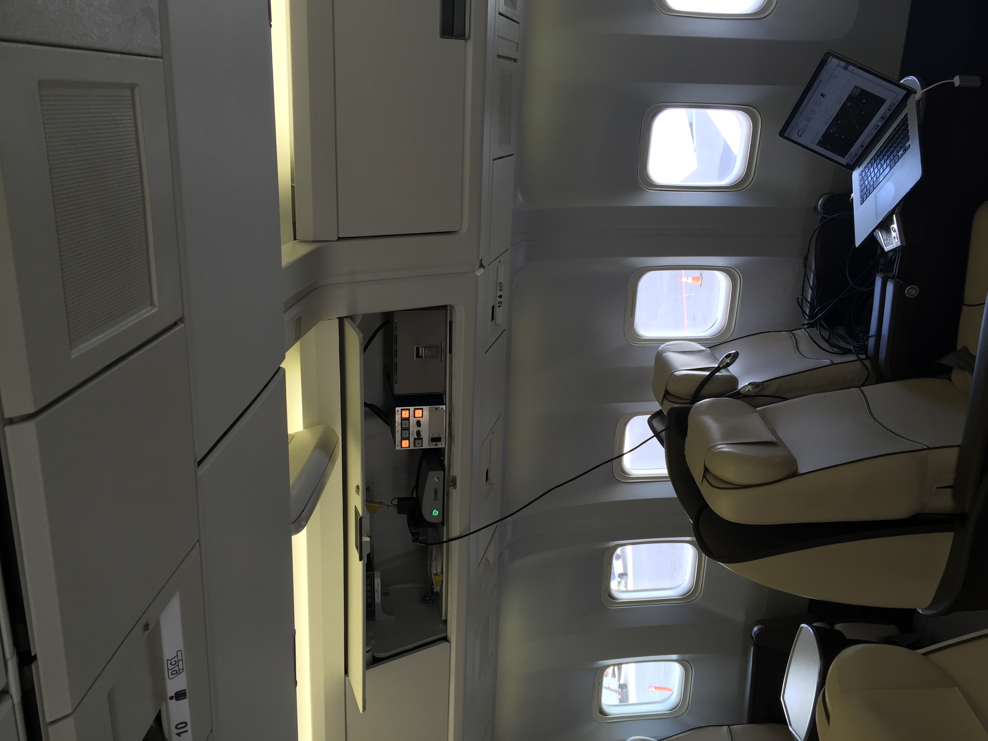 Icarus One system operating from the overhead bin during cabin testing