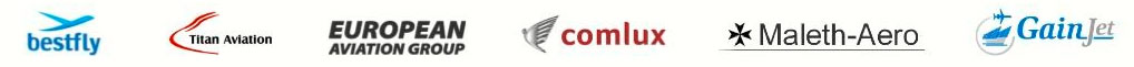 Aviation partners including bestfly, Titan Aviation, European Aviation Group, comlux, Maleth-Aero, and GainJet