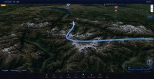 Icarus Atlas 3D flight map right window view over Lake Geneva and Swiss Alps